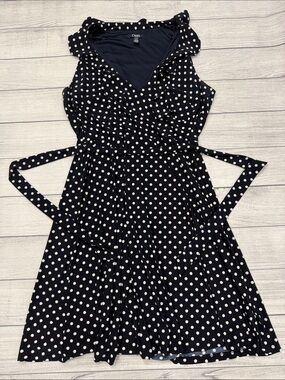 Chaps Navy Polka Dot Sleeveless Fit & Flare Dress XL